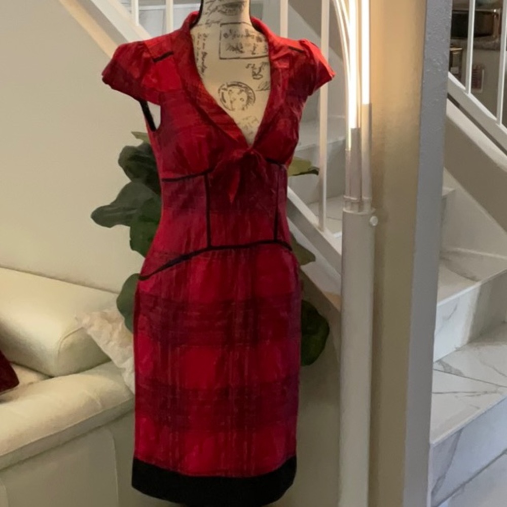 BEBE red & black silk dress, size S